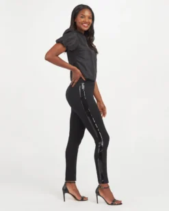 Spanx Shop All Clothing The Perfect Black Pant, Ankle Sequin Tuxedo Skinny