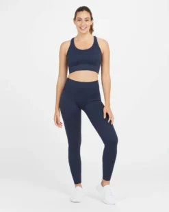 Spanx Seamless Sculpt Chevron Ribbed Longline Medium Impact Sports Bra