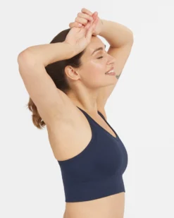 Spanx Seamless Sculpt Chevron Ribbed Longline Medium Impact Sports Bra