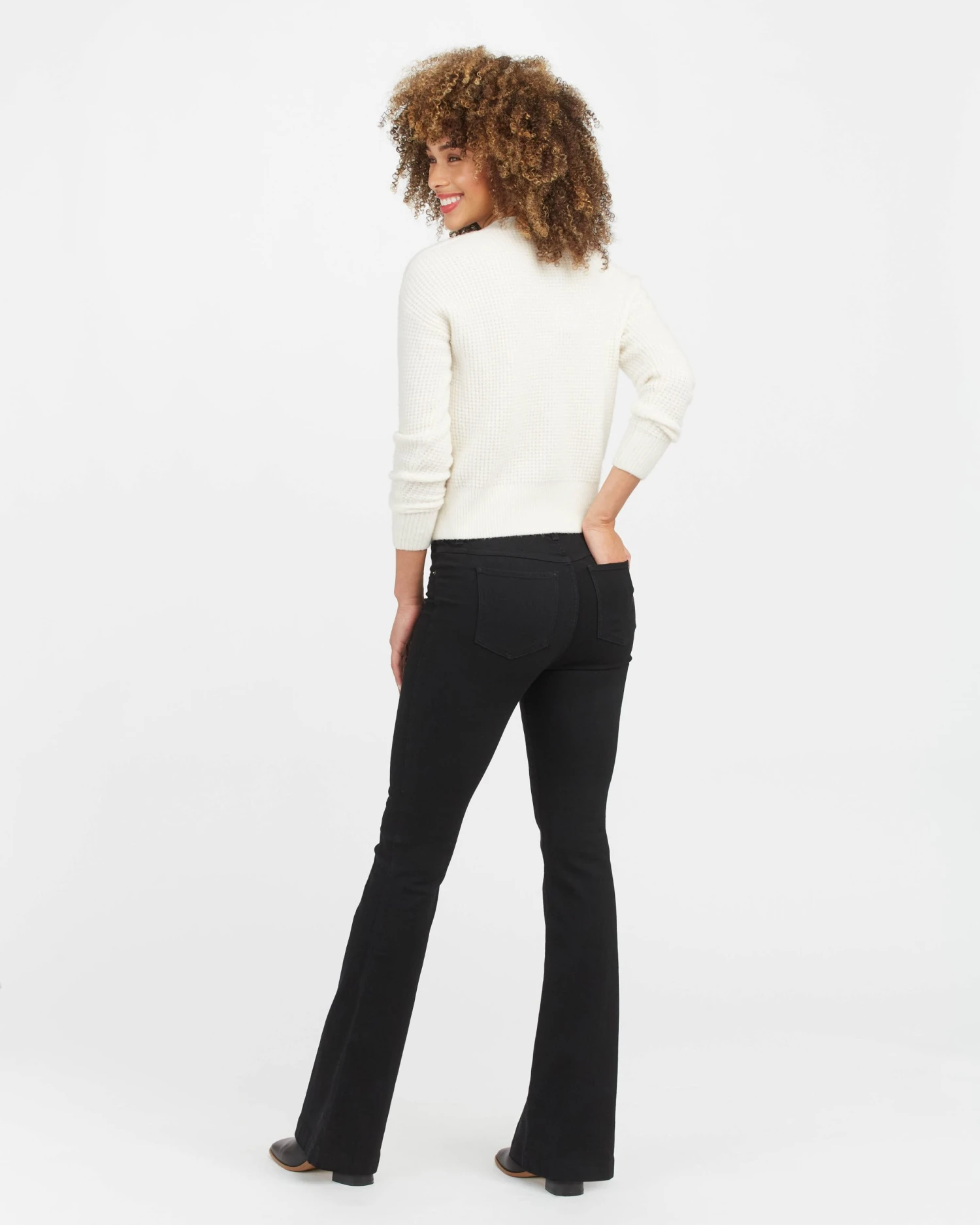 Spanx Back In Stock Flare Jeans, Clean Black 6 Spanx Back In Stock Flare Jeans, Clean Black