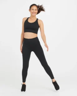 Spanx Seamless Sculpt Chevron Ribbed Longline Medium Impact Sports Bra